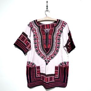 White and Red African Dashiki Top Small/Medium